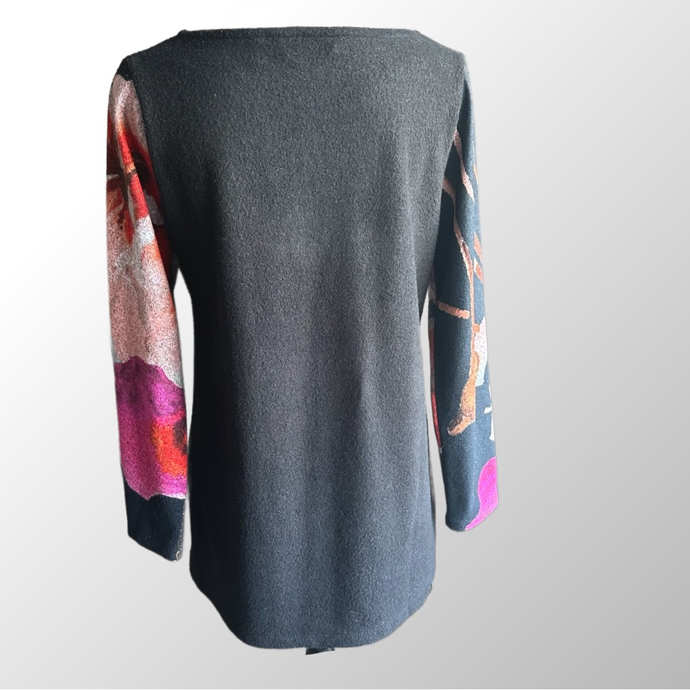 Soft Surroundings Floral Knit Tunic Women Small Black Pink Red 2CA94 Long Sleeve - Picture 3 of 9